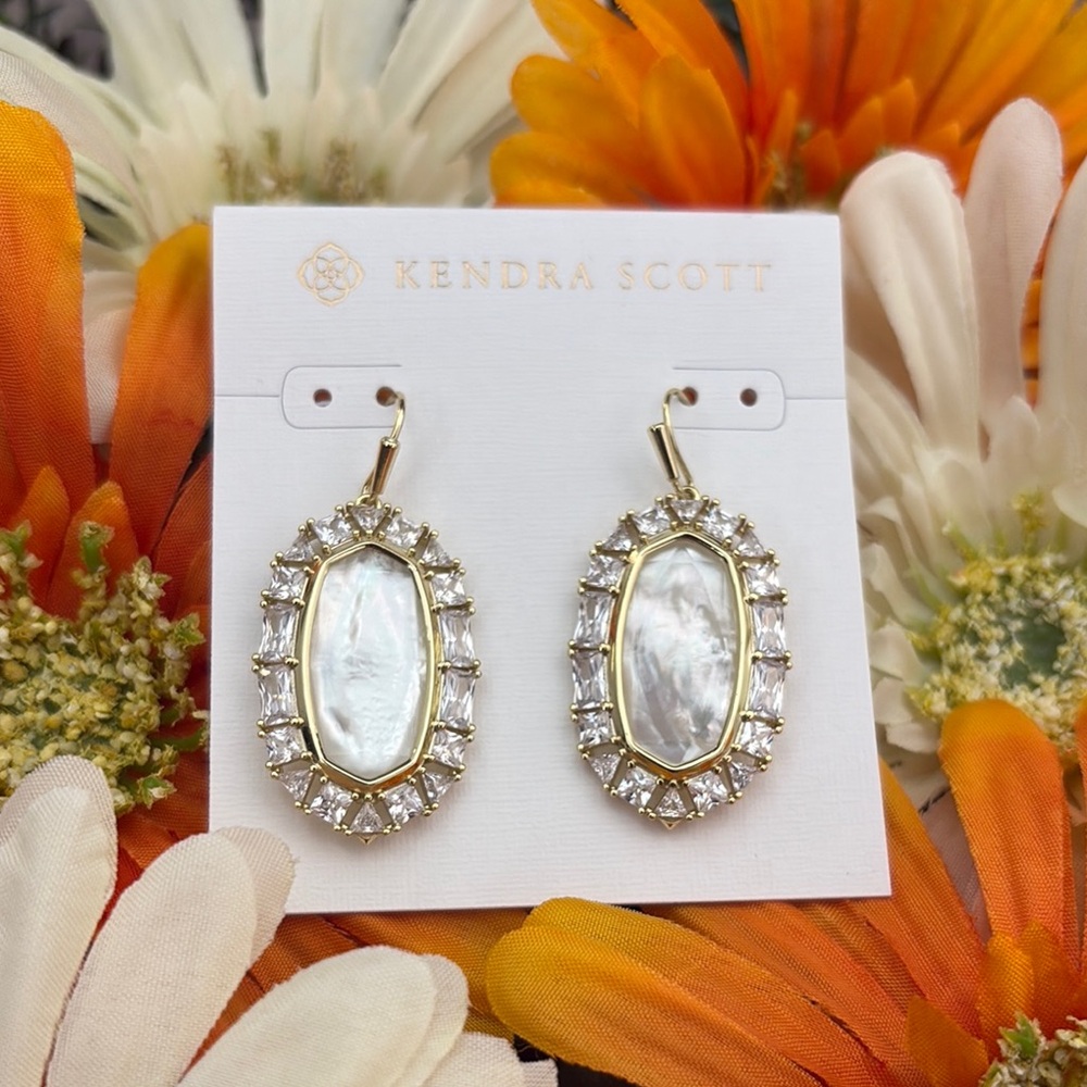Kendra Scott Elle Crystal Framed Ivory MOP Drop Earrings